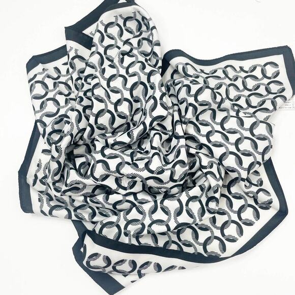 2/$30 NEW White Black Square Printed Silky Fashion Scarf Geometric Chain Links - Picture 3 of 7